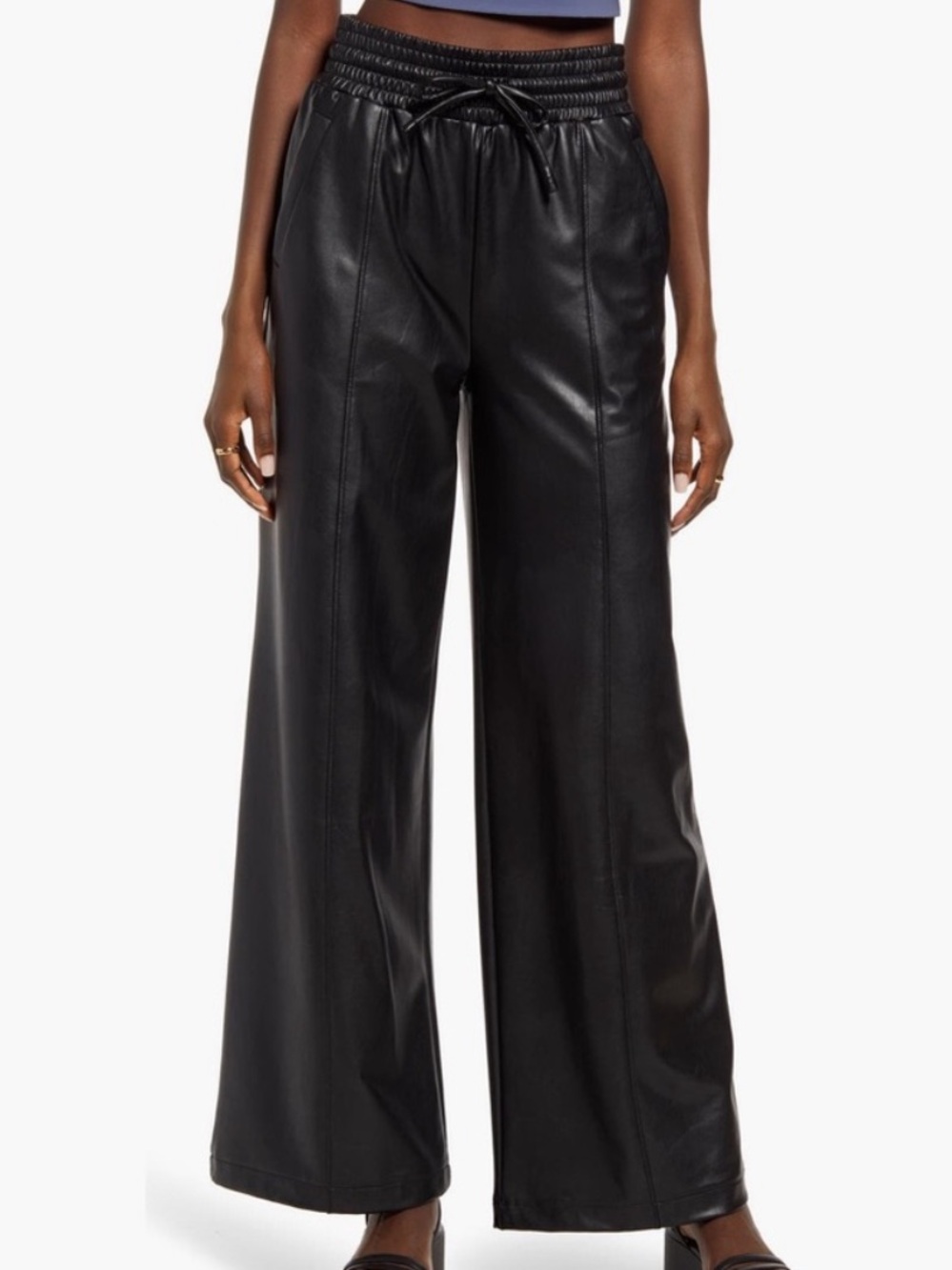 Wide-Leg Faux Leather Pants in Black